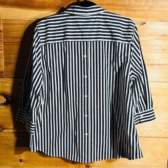 Chico's Black & White Striped Button-down 3/4 Sleeve Shirt Classy Career Sz 3 - Picture 7 of 7